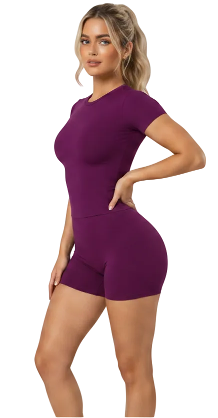 Scrunch Gym Shorts in Violet — seamless scrunch workout shorts