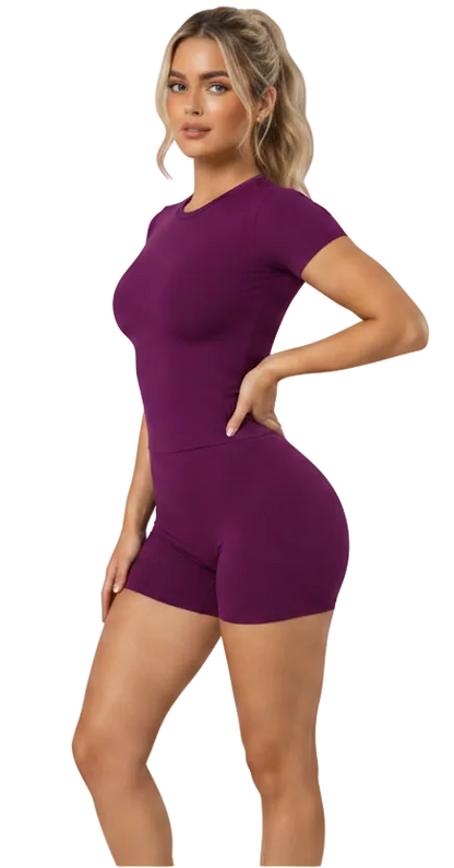 Scrunch Gym Shorts in Violet — seamless scrunch workout shorts