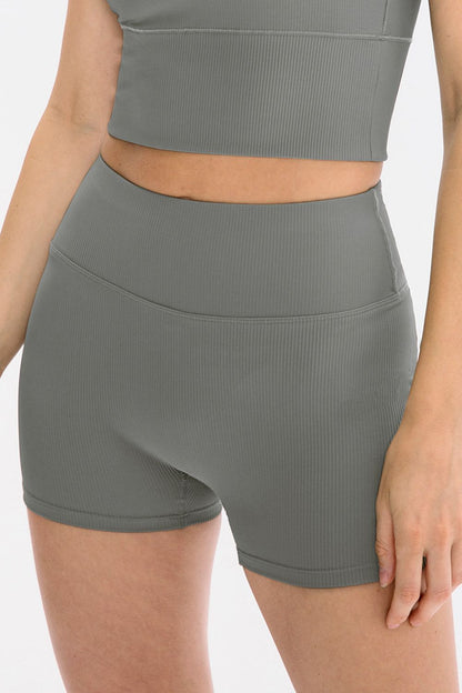 Wide waistband high waisted workout shorts for women
