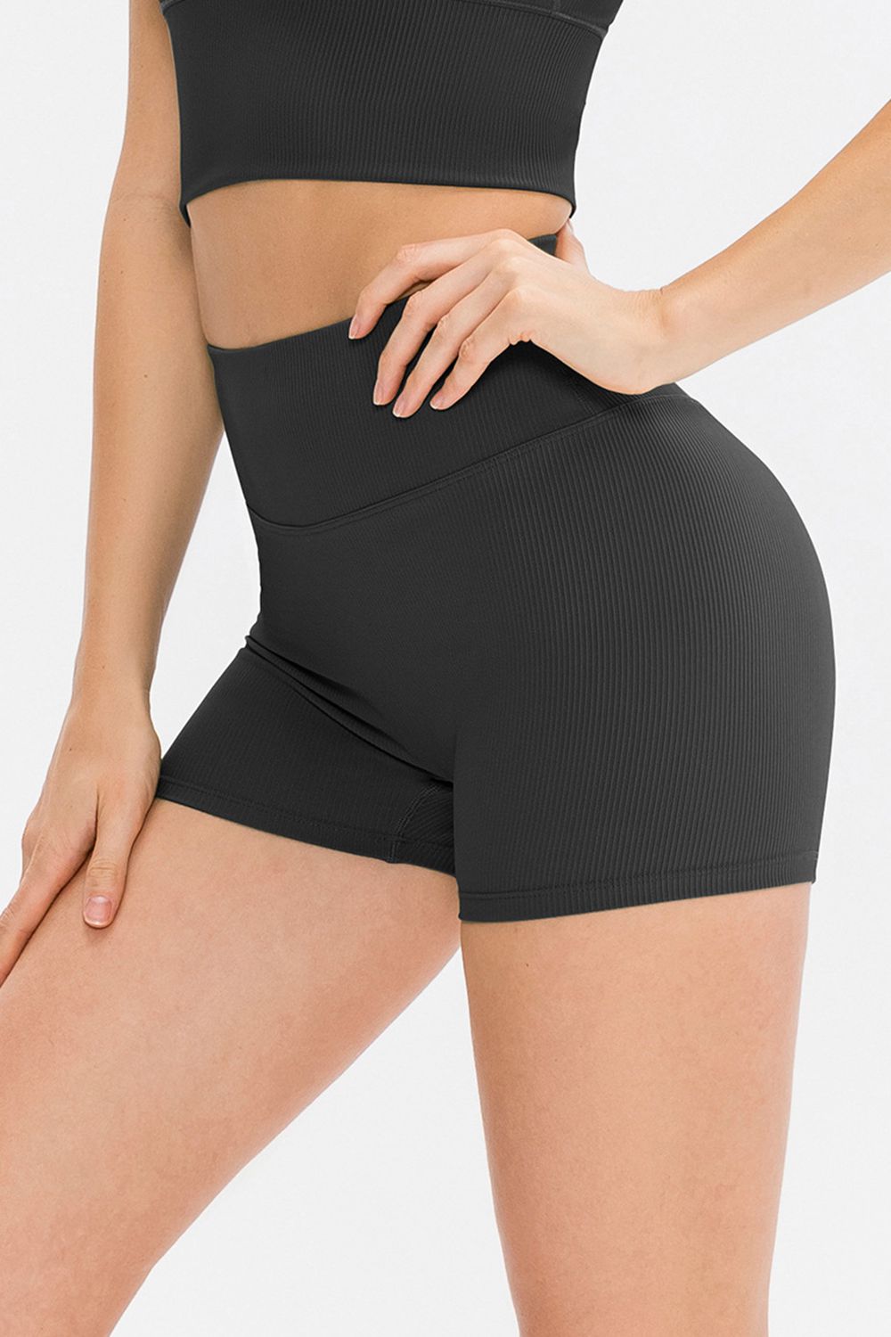 Wide waistband high waisted workout shorts for women