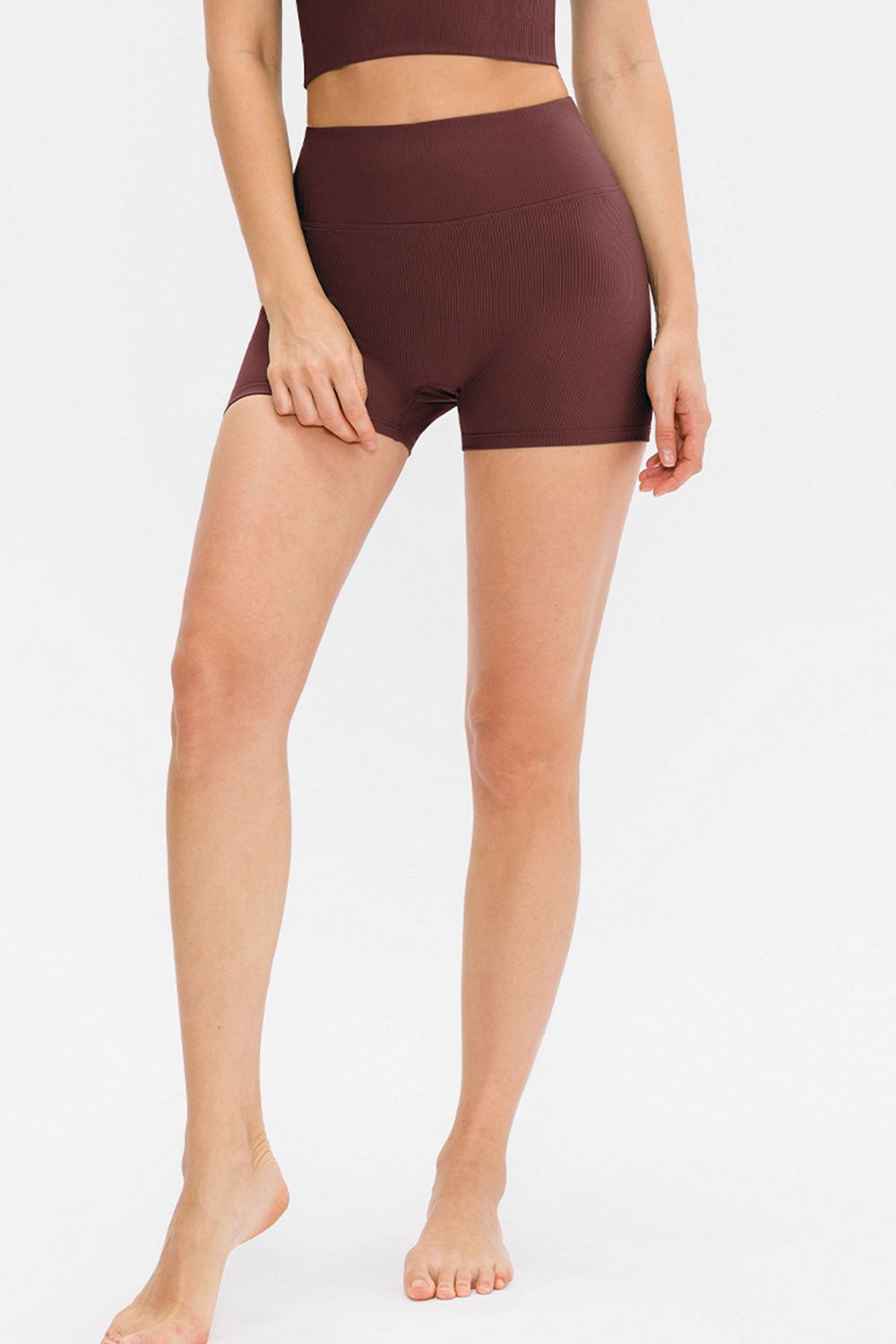 Wide waistband high waisted workout shorts for women
