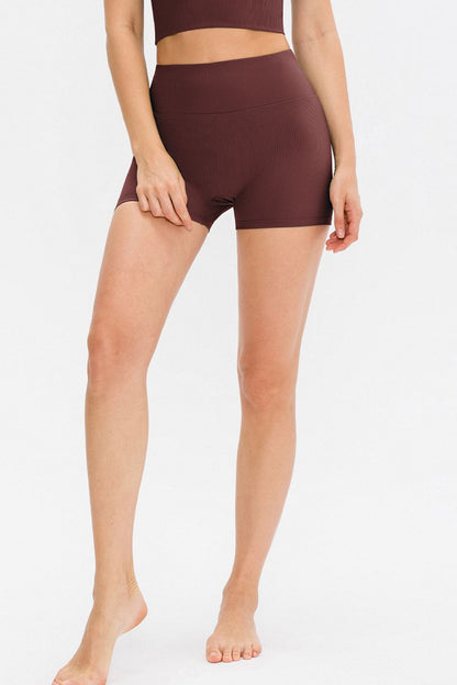 Wide waistband high waisted workout shorts for women
