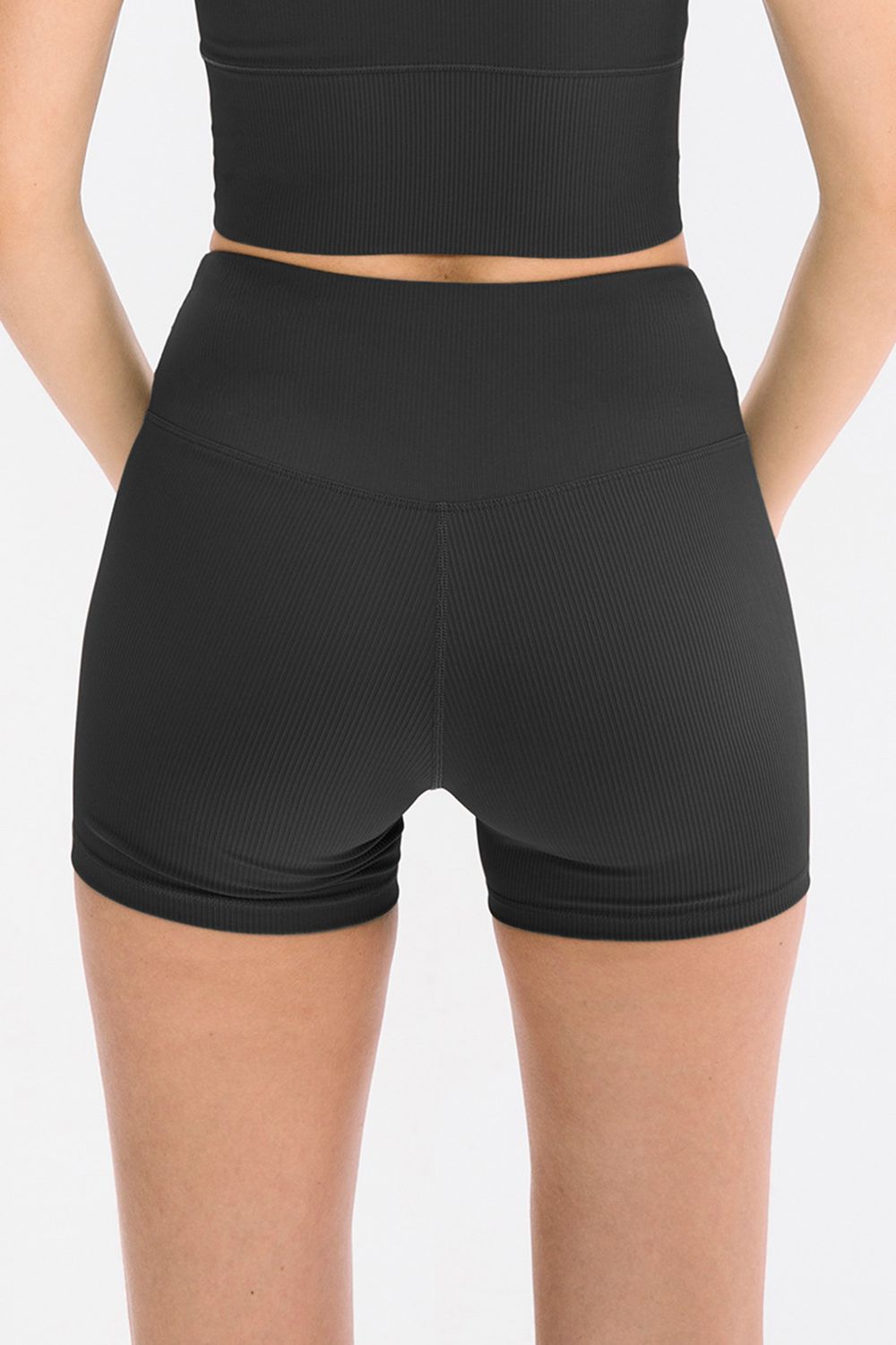 Wide waistband high waisted workout shorts for women