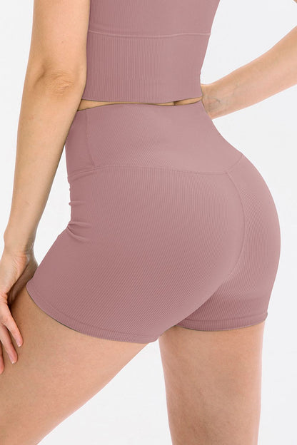 Wide waistband high waisted workout shorts for women