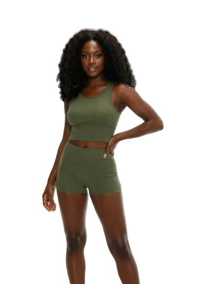 Cheri's Collection Ribbed Shorts — high-waisted wide-waistband ribbed gym shorts for women