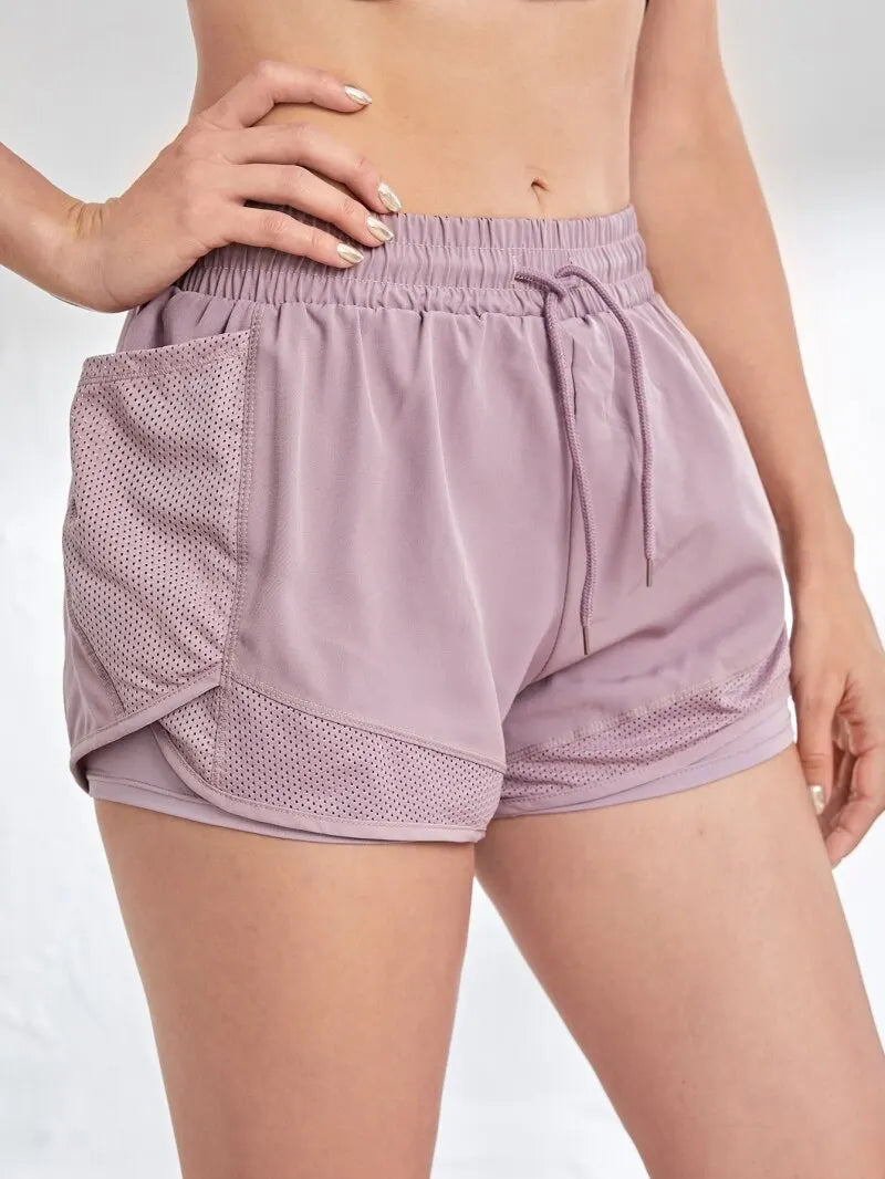 2-in-1 sports shorts with pockets and built-in leggings for women