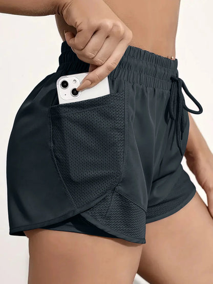 2-in-1 sports shorts with pockets and built-in leggings for women