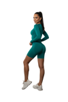 Cheri's Collection Long Scrunch Shorts — longer-inseam women's scrunch workout shorts