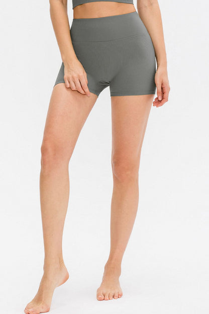Wide waistband high waisted workout shorts for women