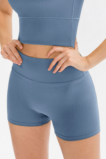 Wide waistband high waisted workout shorts for women