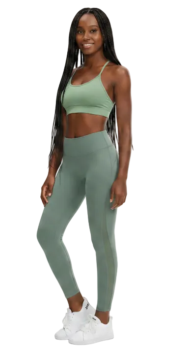 High-Waisted Leggings in Matcha — wide-waistband slim-fit workout leggings