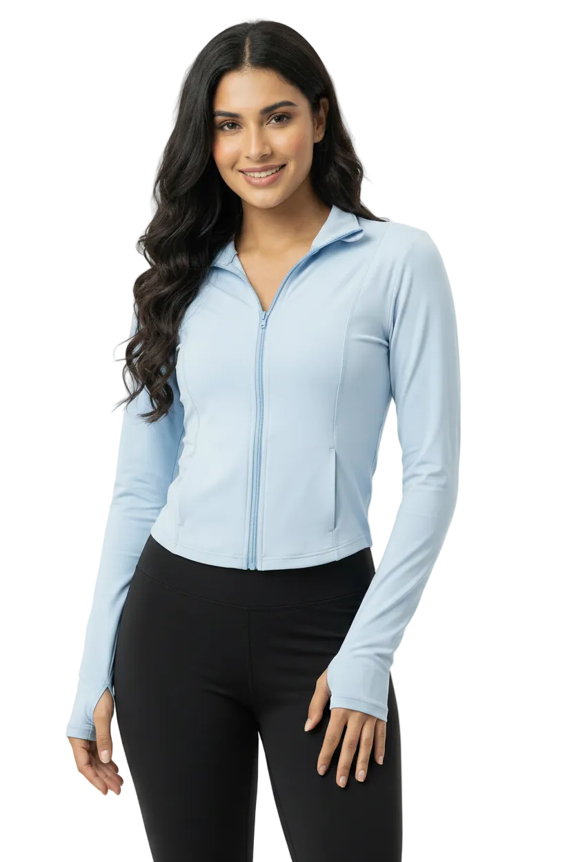 Sport Jacket in Arctic — lightweight hooded zip-up jacket for women