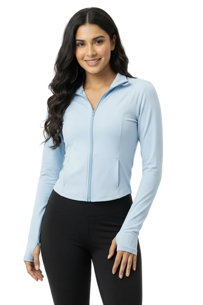 Sport Jacket in Arctic — lightweight hooded zip-up jacket for women