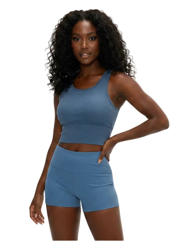 Ribbed Shorts in Arctic Blue — high-rise ribbed gym shorts for women