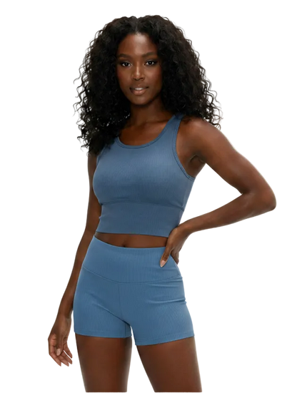 Ribbed Shorts in Arctic Blue — high-rise ribbed gym shorts for women