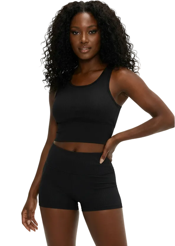 Ribbed Shorts in Black — high-rise ribbed gym shorts for women