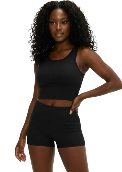 Ribbed Shorts in Black — high-rise ribbed gym shorts for women