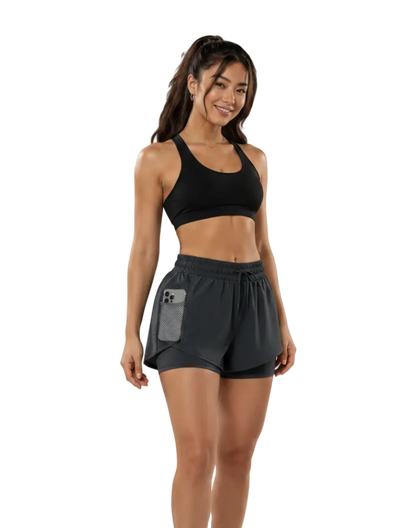 Cheri's Collection Pocket Shorts — 2-in-1 gym shorts with built-in leggings and side pockets